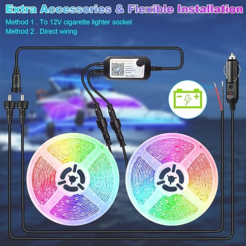 Miniatura 3 de Luces LED de barco de 66 pies, tira de luces LED marinas impermeables RGB de 12 V, control de aplicación, luces de barco pontón IP67, luz interior