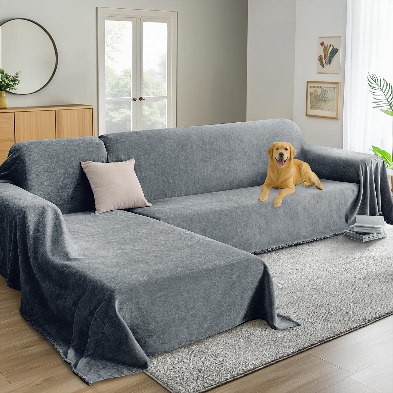 Sectional Couch Covers, 2 Pieces Chenille Sofa Cover L Shaped Couch Cover Blanket for Dogs Washable Sofa Slipcovers Pet Furniture Protector (XX-Large: 71" x 118" + 71" x 118", Dark Gray) Dark Gray XX-Large