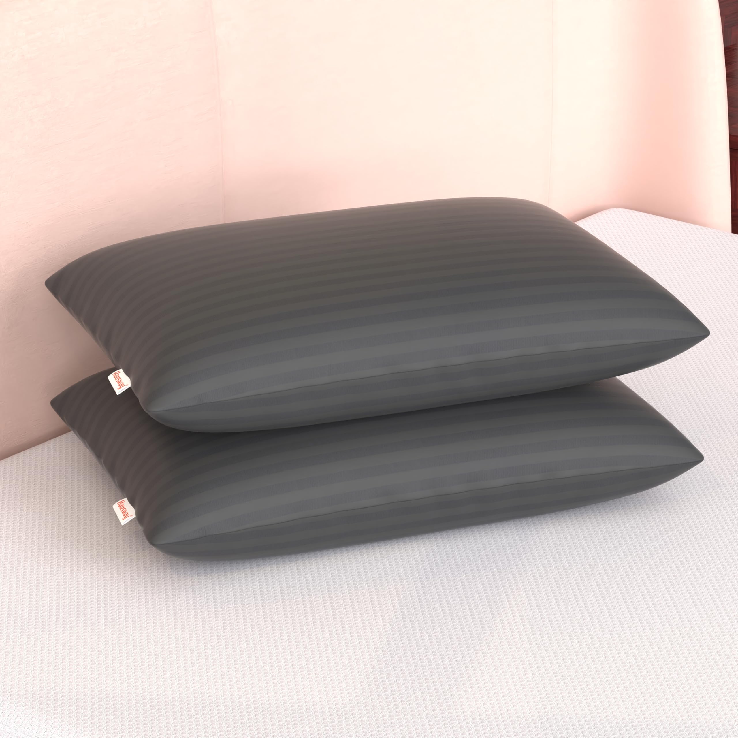 HAUSWAY Height Adjustable Microfiber Pillows Set of 2 for Sleeping |6 Months Warranty| 41x61 cm - Grey Stripe-image-16