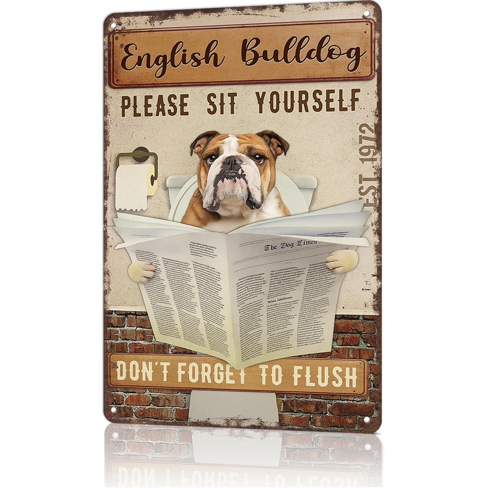 KWQDOZF Vintage Metal Tin Sign English Bulldog Please Sit Yourself Posters Wall Art for Dorm Home Office Room Decor 8X12inch