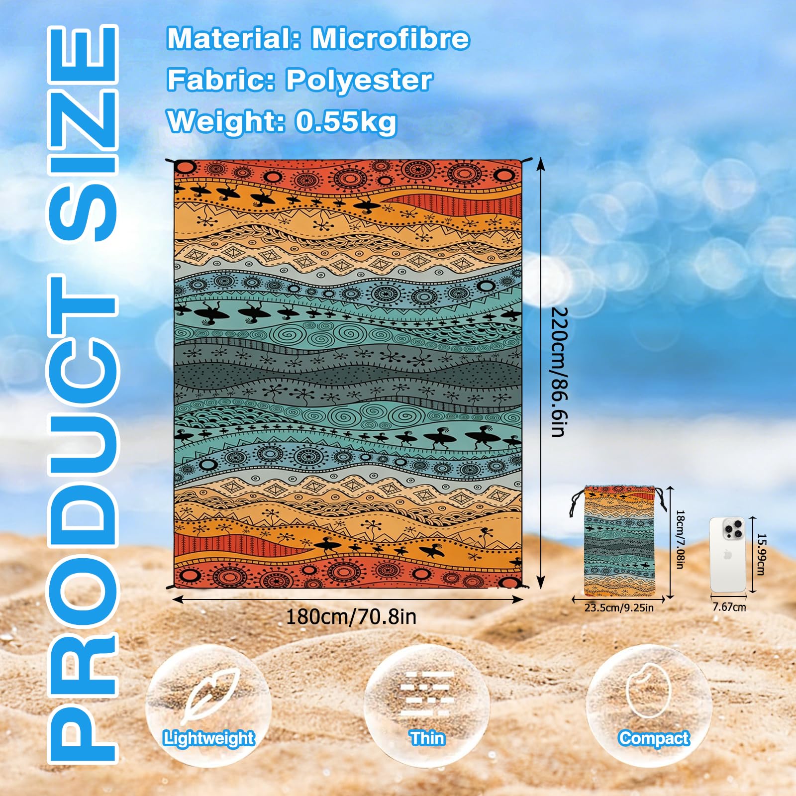 CORIOS Tapis Couverture de Plage Imperméable Large Anti Sable Drap de Plage Couverture Pique Nique Natte en Plein Air pour Camping Picnic Parc Voyage STD-001-12