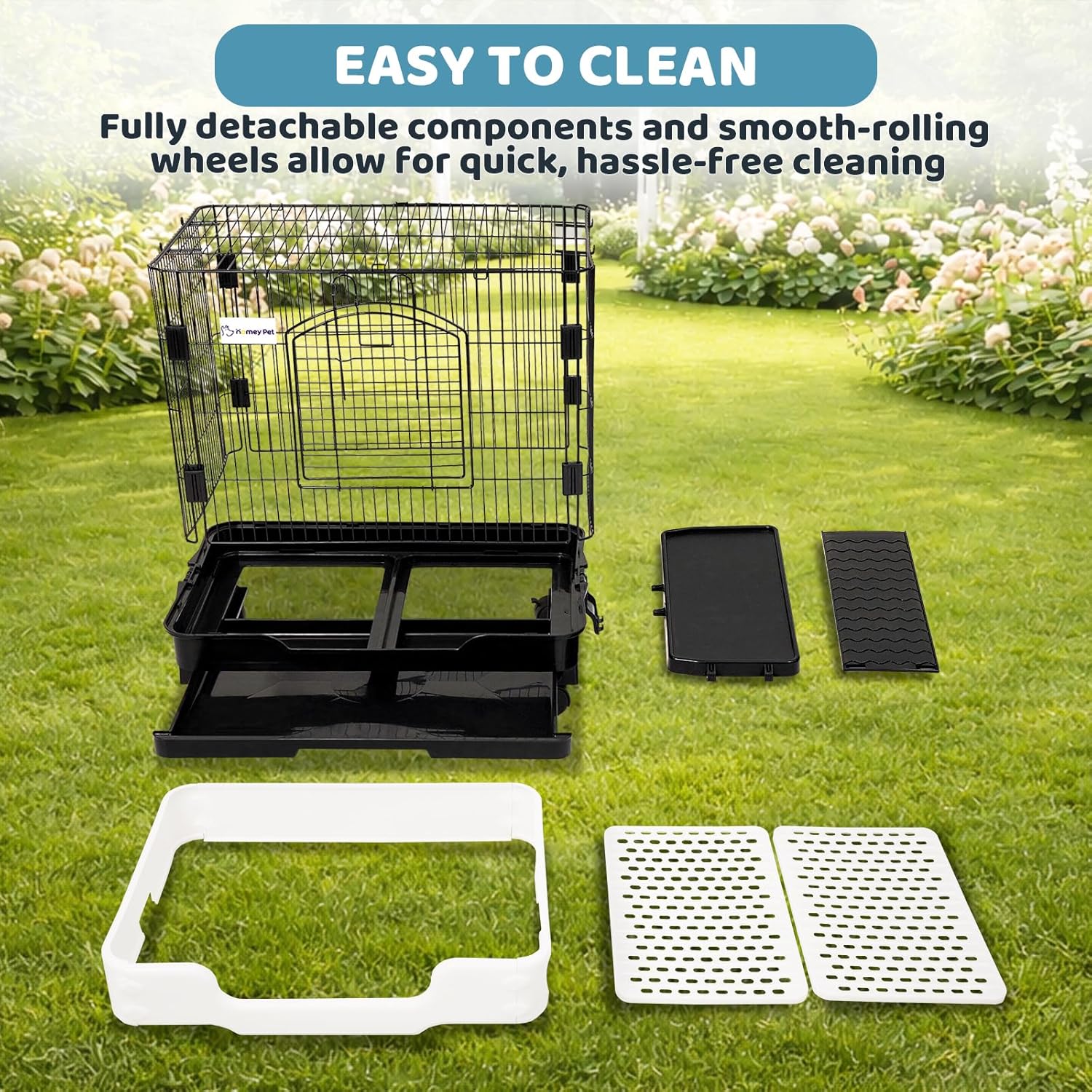 Homey Pet 2-Level Rat Cage, Small Animal Cage for Gerbil, Guinea Pig, Hamster, Chinchilla with Anti-Spray Urine Guard, Paw-Safe Mesh Floor, Removable Tray, 4 Lockable Wheels, Ramp & Platform, Black
