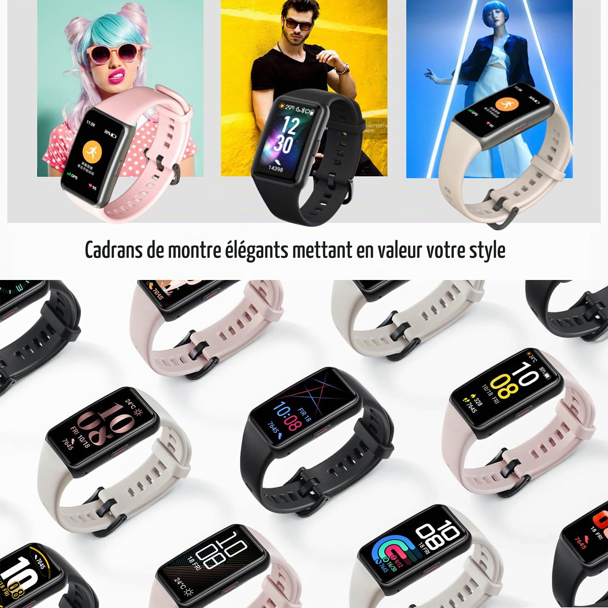 HONOR Band 6 Bracelet intelligent Plein écran 1.47 "AMOLED Écran tactile couleur SpO2 Fréquence cardiaque Sommeil Stress Natation Activité Tracker Version globale, Noir