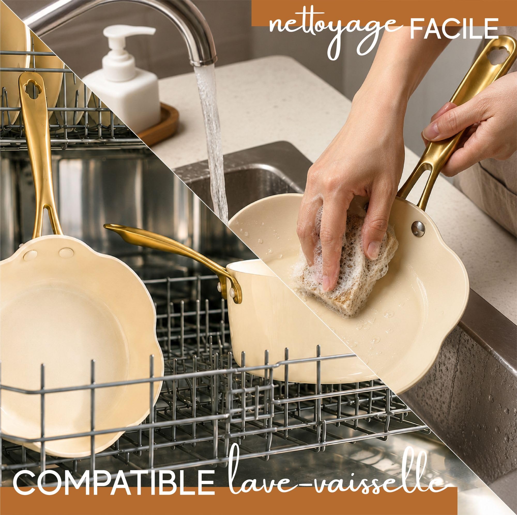 MENASTYL - Batterie de cuisine 8 pièces Dahlia sans PFAS - Revêtement céramique antiadhésif - 98% d'aluminium recyclé - Tous feux dont induction et lave-vaisselle - 6014235