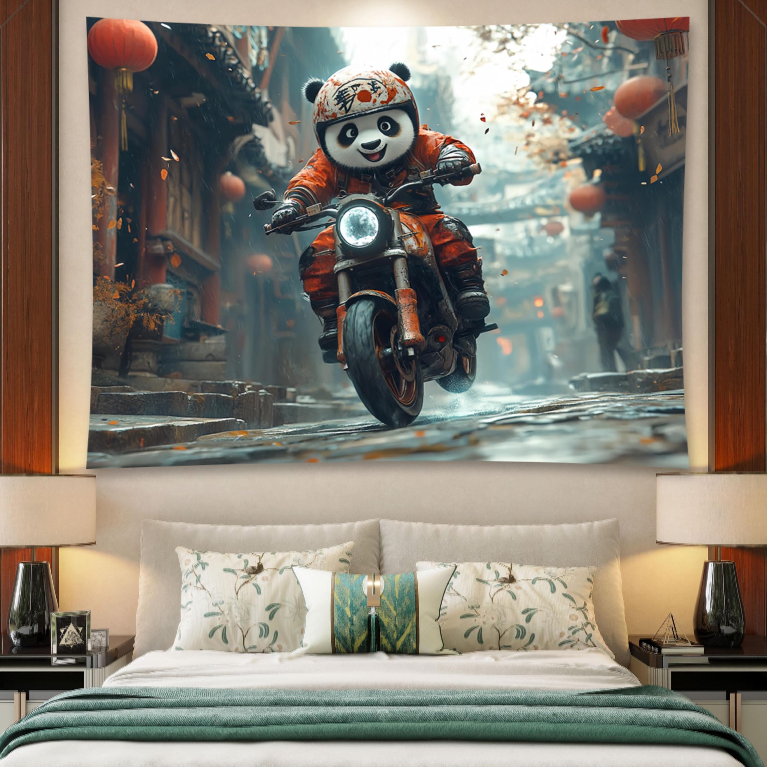 Zhoryengar Funny Tapestry Hippie Cute Animals Riding Motorcycles Suitable for Bedroom Living Room Office Wall Decor Backdrop 59x51 Inches