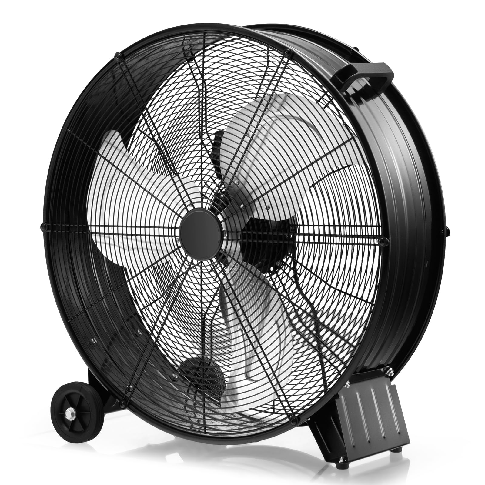 GOPLUS Ventilador Industrial 180W, Ventilador de Suelo de Diámetro 65CM, Viento de Pie con 3 Velocidades, Viento Potente con Asa y 2 Ruedas de Transporte, Botón de Ajuste, Mango Lateral (Negro)