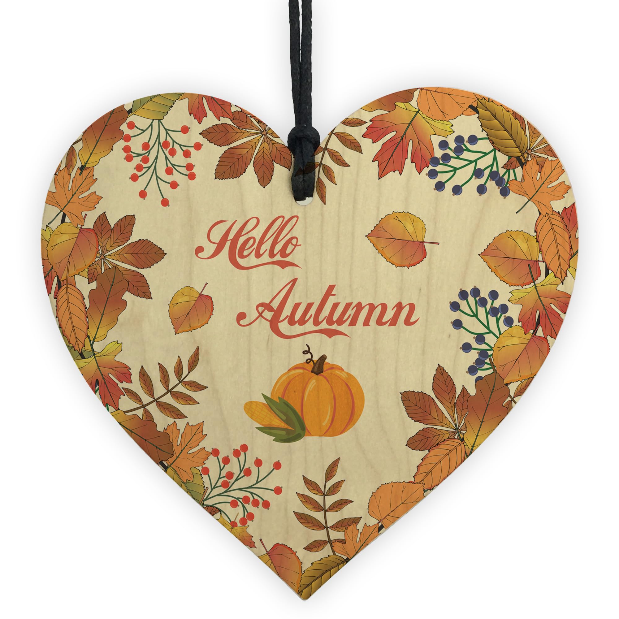 Hello Autumn Sign, Autumn House Decor Wooden Heart Sign Gifts, Pumpkins, Maple Autumn Accessories Decor for Thanksgiving and Autumn Novelty Autumn Gift (Design 6)