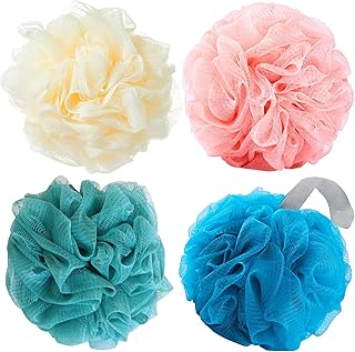 Luffa Loofah Sponge Shower Loofahs 50g Shower Bath Sponges Exfoliating Mesh Pouf Mesh Balls 4 Colors for Body Wash Back Scrubber Bathroom Men Women Soft Scrubber Cleaning Bathing Accessories Tool