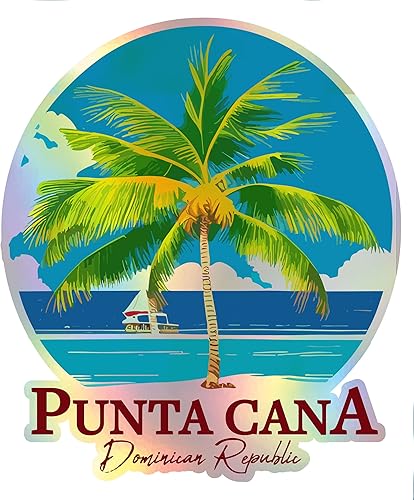 Punta Cana - Vinilo adhesivo holográfico de recuerdo de la República Dominicana, 4 pulgadas, diseño de ALM