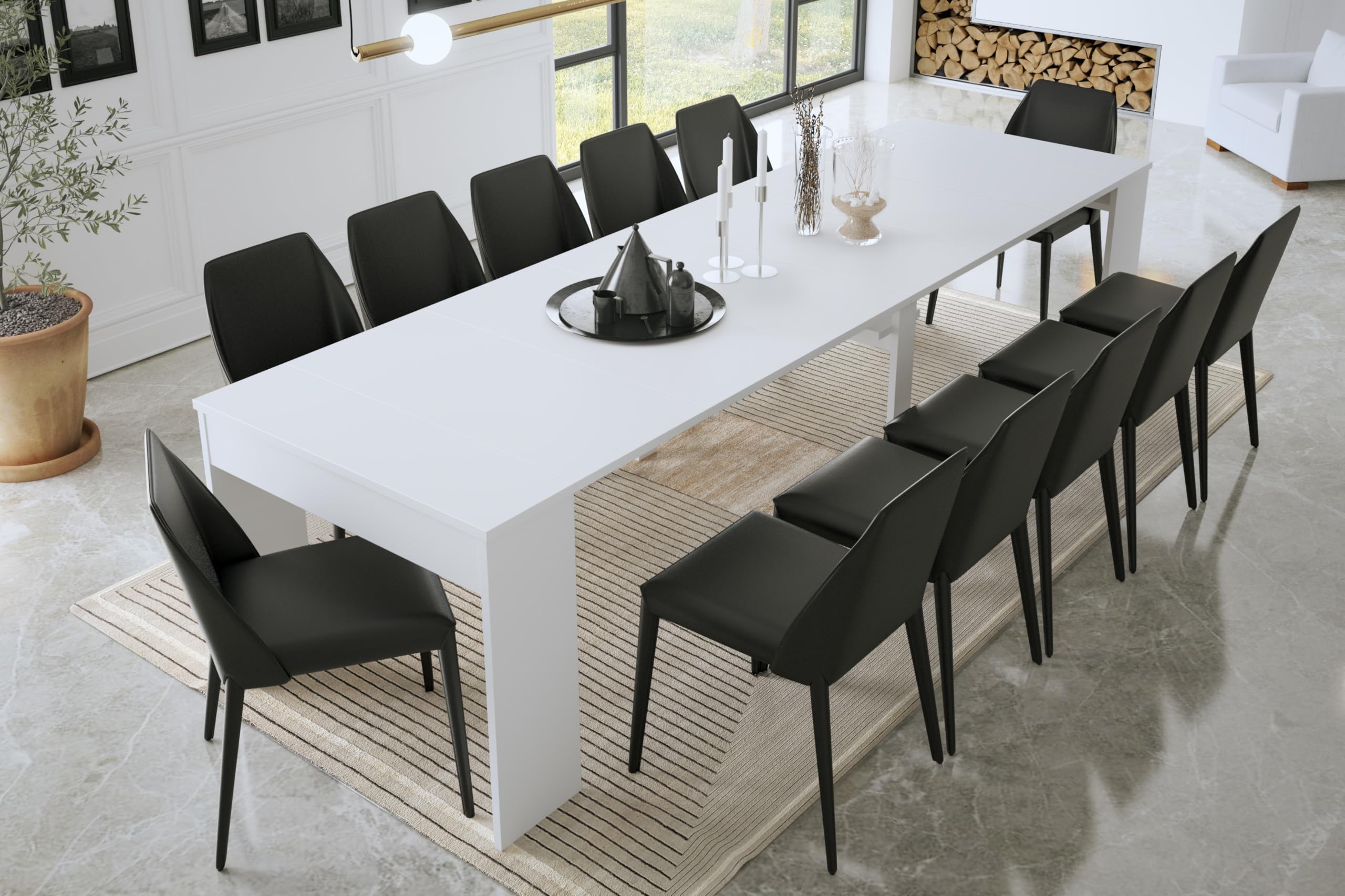 Bricozone Consolle Allungabile Moderna Tavolo Estensibile Fino A 302 Cm Salvaspazio Per 14 Persone Struttura In Mdf Con Guide Telescopiche E Supporto Centrale Finitura Bianca Design Elegante