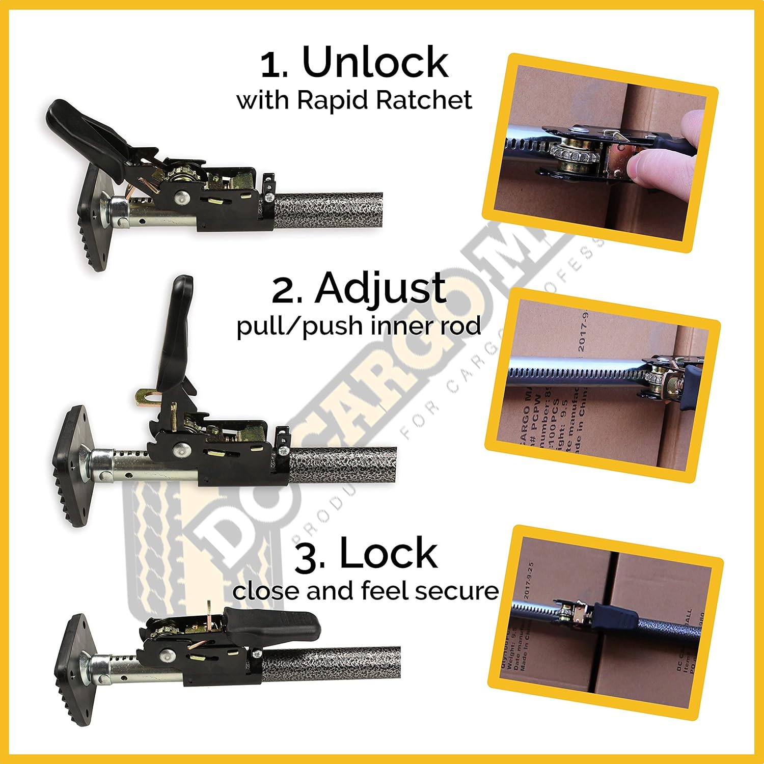 Cargo Bar Adjustable 40"-70", Small Rapid Ratchet Strong Steel Load Lock Rod for Pickups, Vans, & SUVs : Automotive