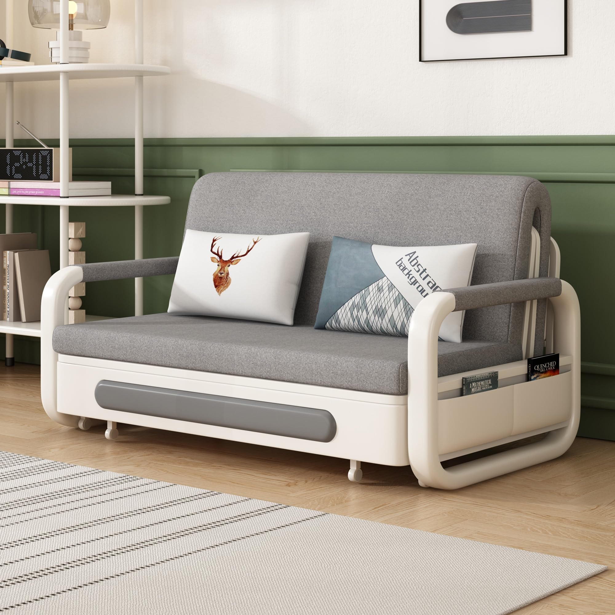 Ausziehbares Schlafsofa mit Schlaffunktion für kleine Räume | Schlafcouch,Sofa Bed,mit Stauraum,Abnehmbares,Für Wohnzimmer,Dunkelgrau und Weiß,150cm