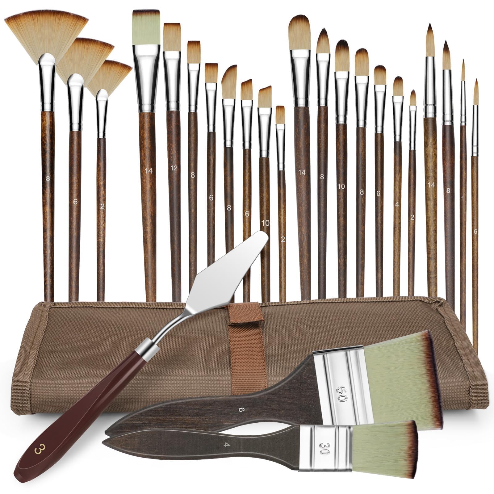 EEEKit 25 PCS Acrylic Paint Brush Set, Professional Paint Brushes with Palette Knife, Art Brush Set, Synthetic Brushes for Acrylic Oil Watercolor Gouache Canvas Ceramic Rock Face Painting DIY Crafts