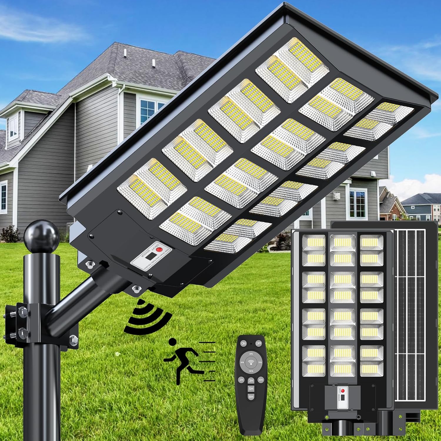 Solar Street Light Solar Street Lights Outdoor Dusk to Dawn Solar Power Lights IP66 Waterproof 6500 K LED Street Light with Motion Sensor and Remote Control for Parking Lot (7200, Watts)