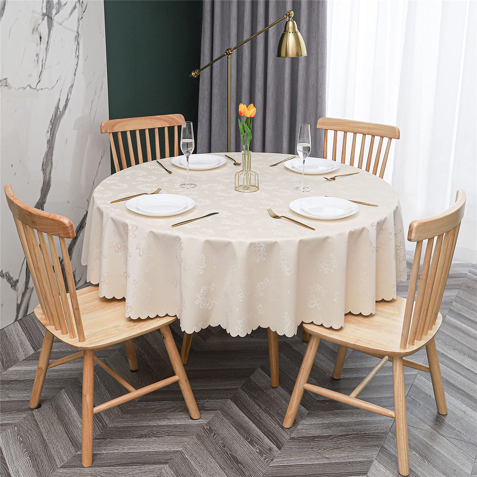 Tovaglia Rotondo PVC Pulire Tovaglie Impermeabile A Prova di Olio Pesante Senza Rughe Dovere Copritavolo del Tavolo per La Casa Partito Picnic All'aperto al Coperto. (Champagne,Diametro 240cm)