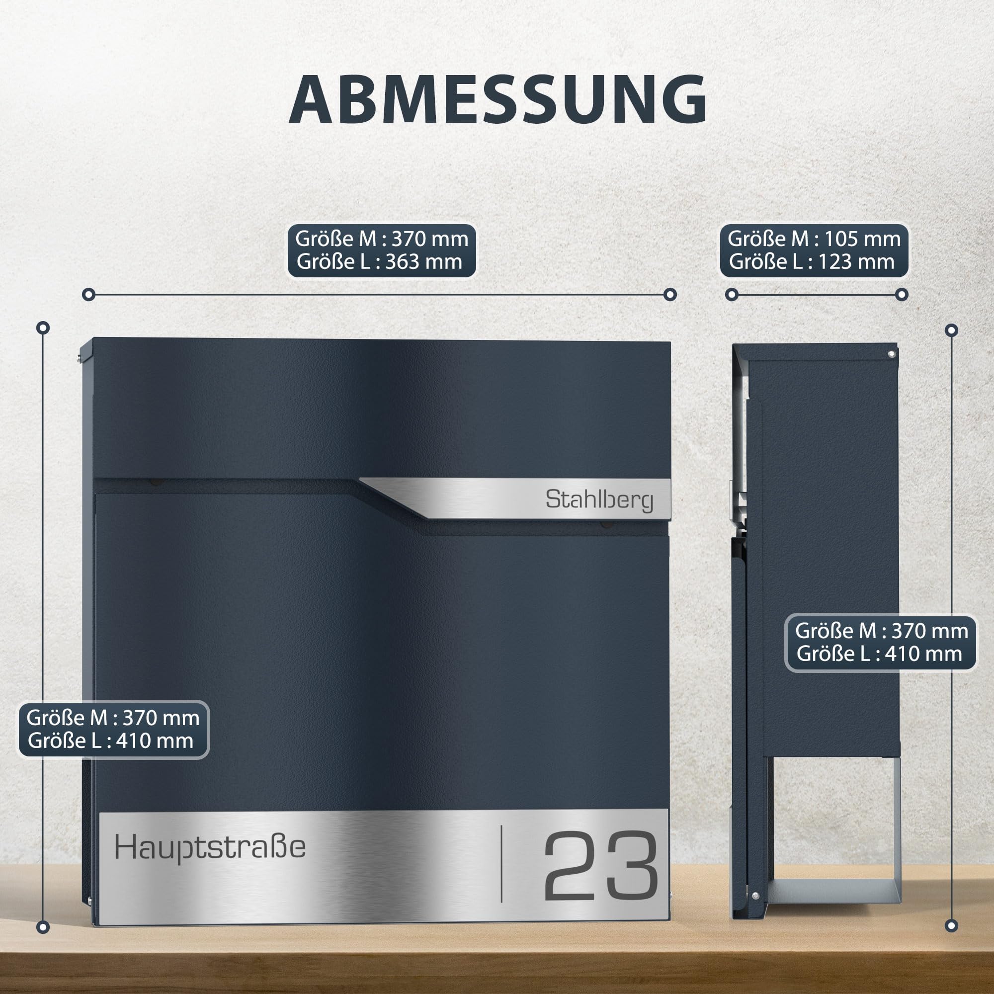 Buzón con Compartimento para periódicos en Antracita RAL 7016 – Buzón de Correo Personalizado de Acero Inoxidable Placa para Nombre de Calle – Buzón de Pared con candado y
