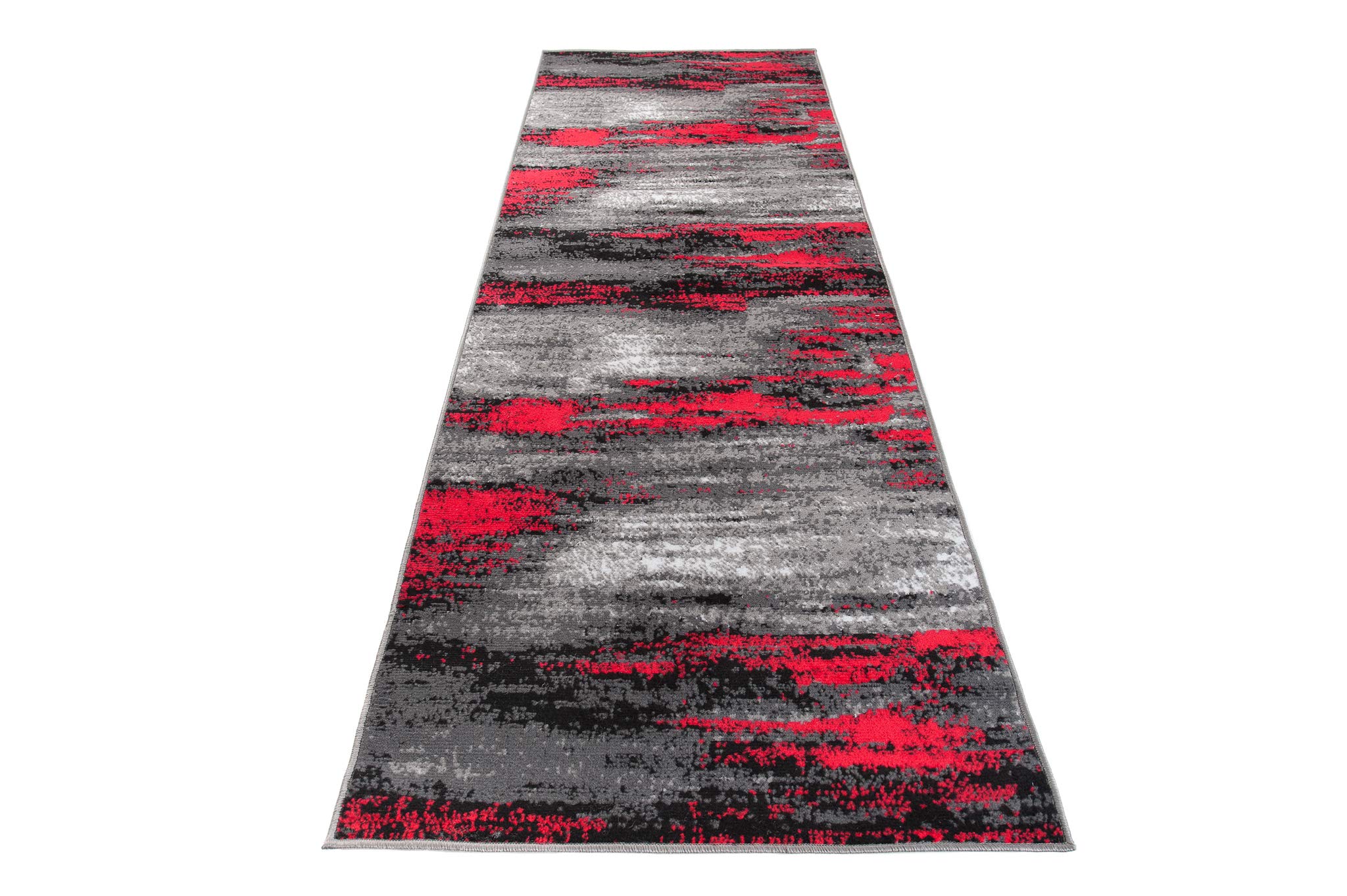 TAPISO Maya Teppich Läufer Meterware Kurzflor Wohnzimmer Flur Küche Modern Brücke Grau Rot Schwarz Verwischt Meliert Design ÖKOTEX 100 x 250 cm