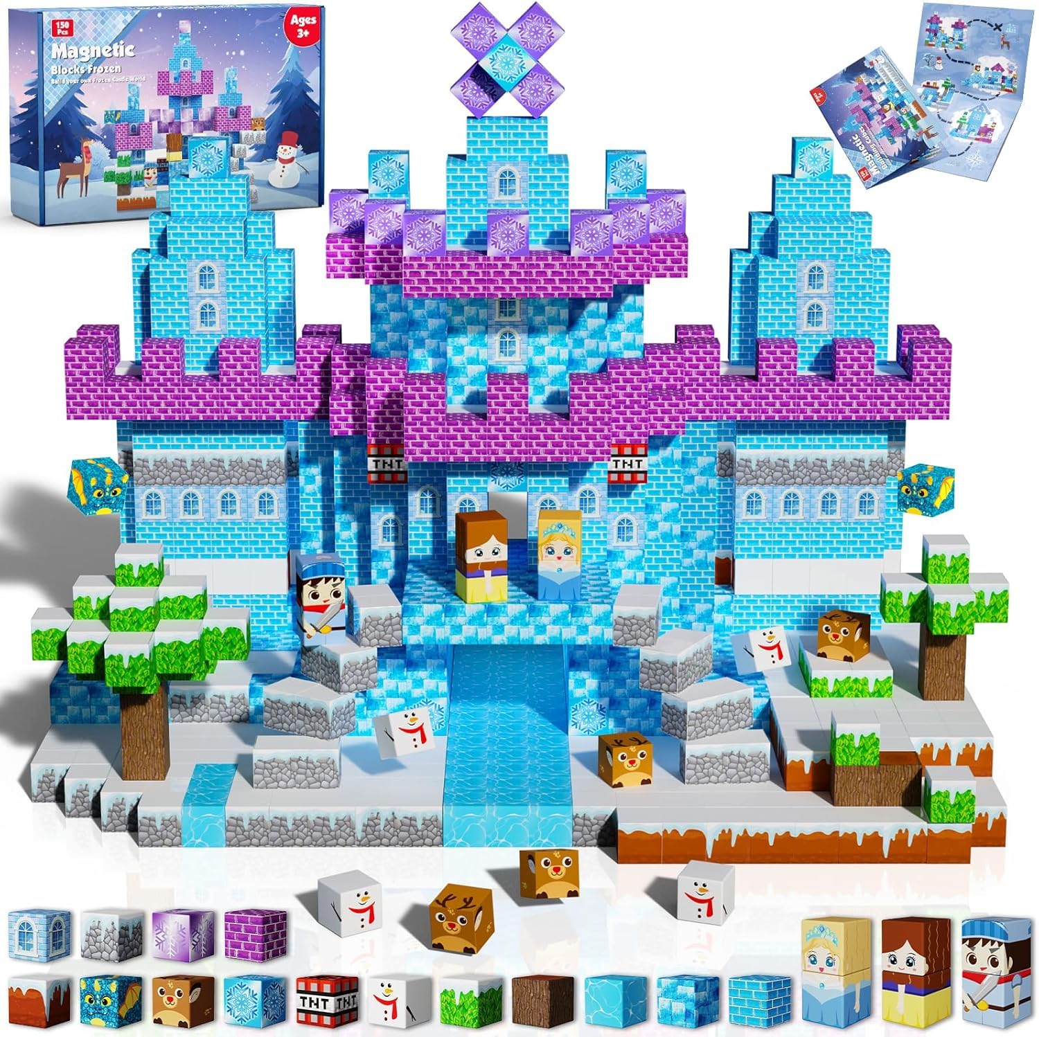 GraceDuck Magnetic Building Blocks150PCS Build Winter Castle, STEM Montessori Sensory Toy for Toddlers Kids, Christmas Birthday Gifts for 3 4 5 6 7 8 9 10 Year Old Girls Boys
