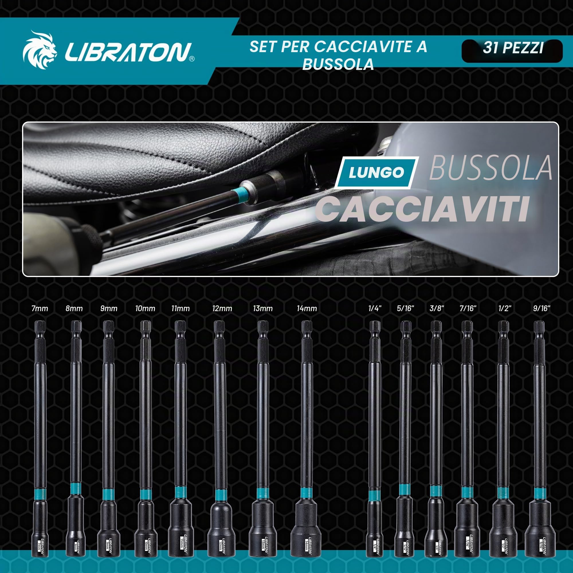LIBRATON Set di 31 Giradadi Magnetici, Punte Avvitatore a Percussione 1/4", Giraviti Dadi 6", Giradadi Metrici e SAE per Trapano, Bussole, Adattatore da Quadrello a Esagonale, PH1, PH2, Magazzinaggio