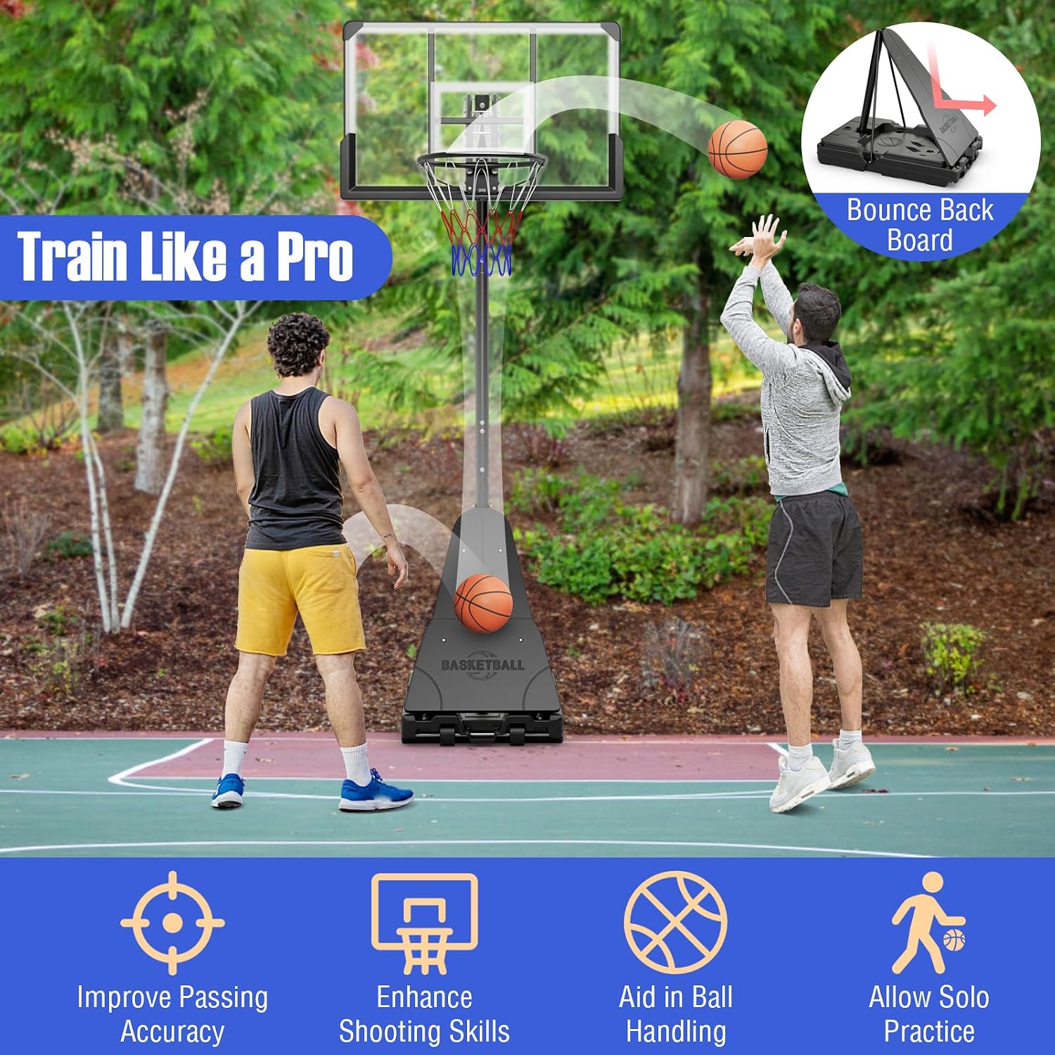 Giantex Portable Basketball Hoop Outdoor - 4.9-10 FT Quickly Height Adjustable Basketball Goal System w/ 44 Inch Shatterproof Backboard, Basketball Hoop Indoor for Adults, Backyard, Driveway, Pool