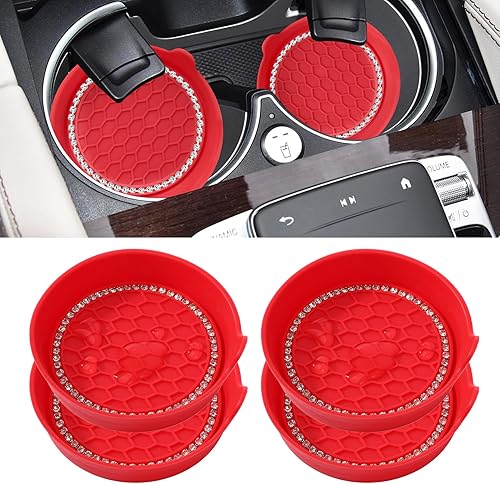 Amooca Portavasos con brillantes para automóvil, antideslizante, universal, a prueba de tamices, para derrames, accesorios para el interior del