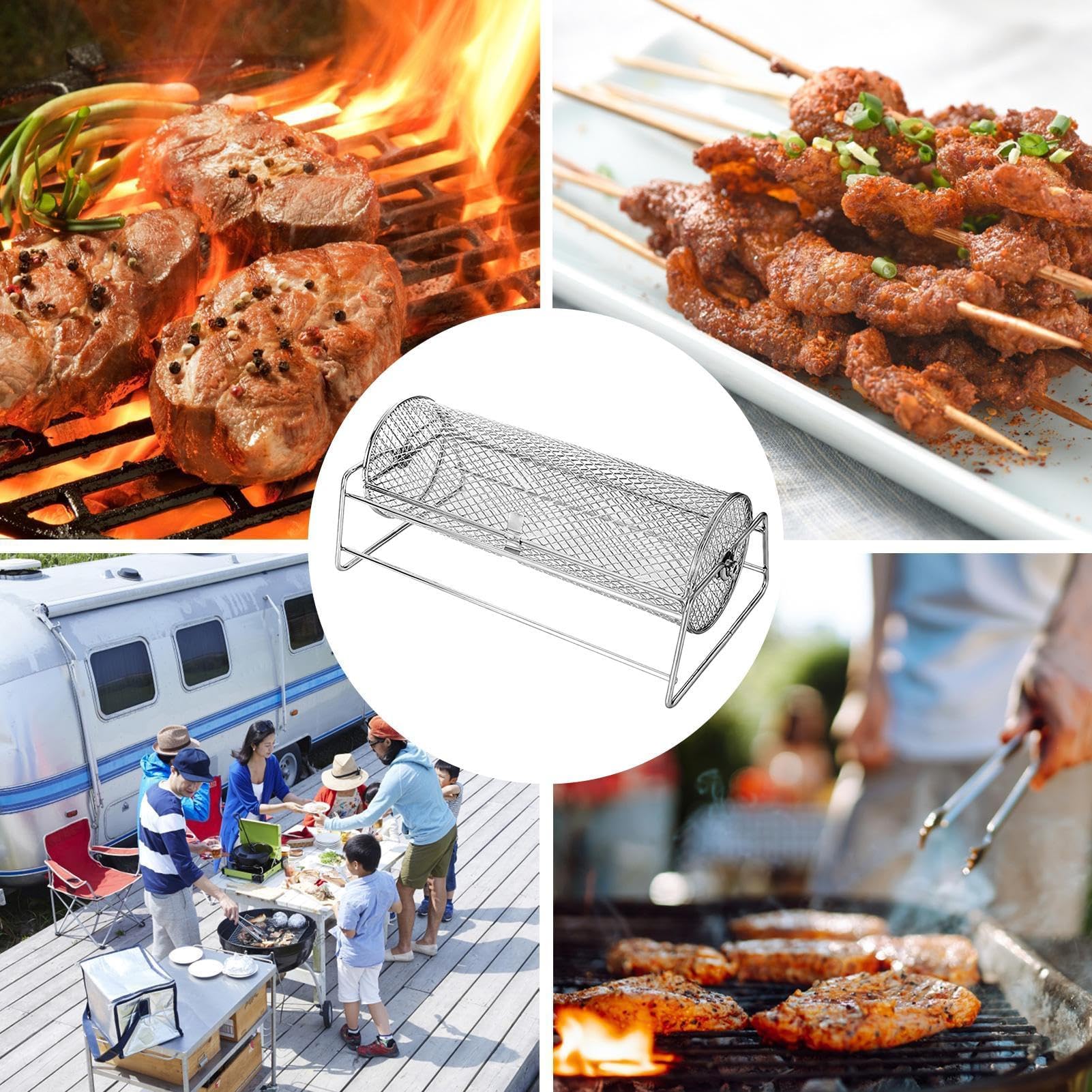Tubo de rejilla para barbacoa de acero inoxidable - Accesorios resistentes para cestas de parrilla para cocinar al aire libre. Ideal para asar alitas de pollo y como herramienta portátil para barbaco