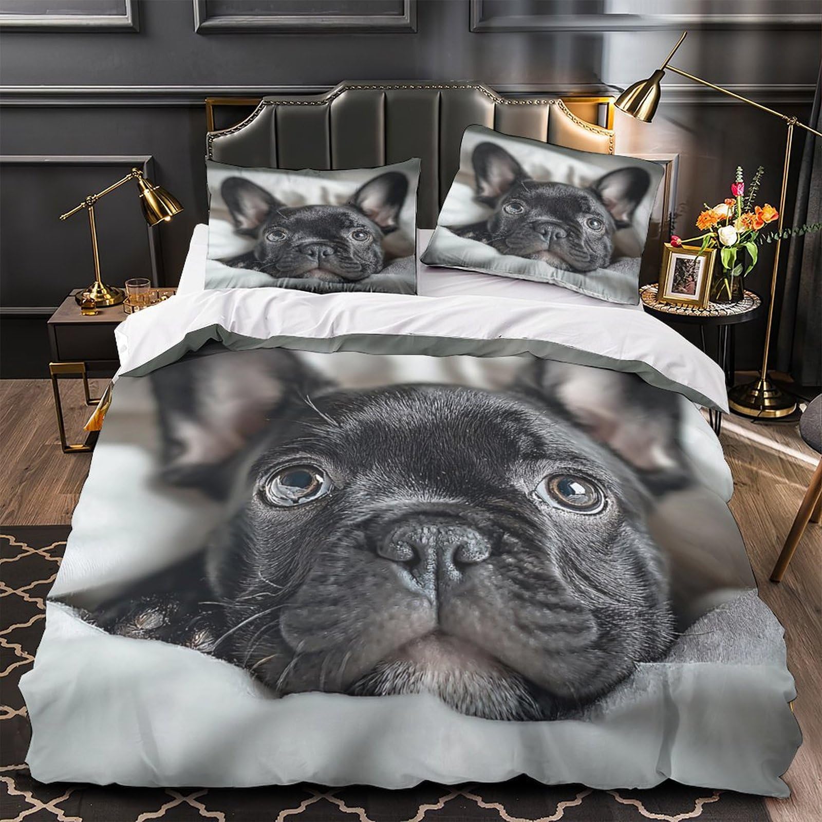 Housse de Couette Chiot Hypoallergénique en Microfine 200x200cm Anti-Acariens