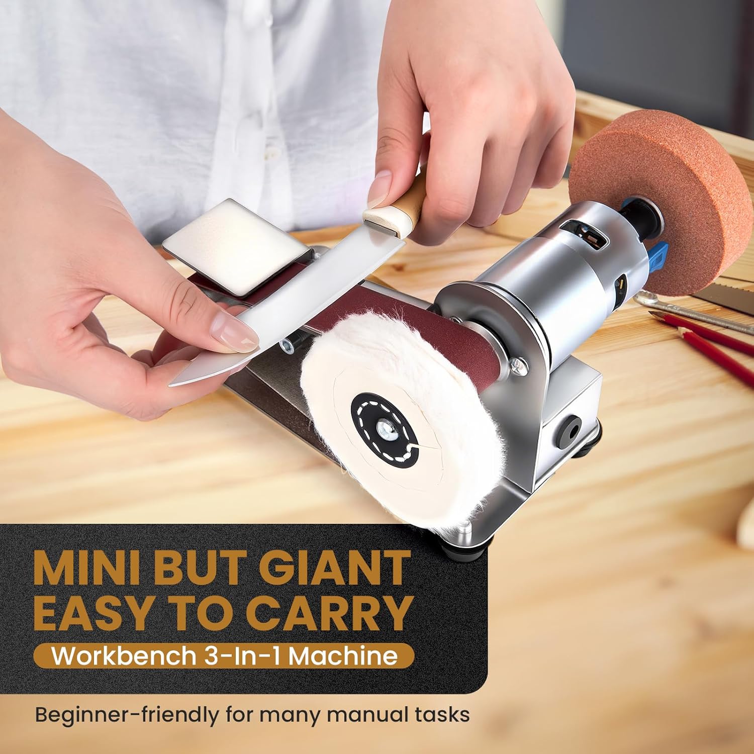 Mini Belt Sander, 15°Electric Bench Grinder Sanding Machine, 7 Adjustable Speed Electric Knife Sharpener, Low Noise Cutter Sharpener Sander for Metal Working DIY, Woodworking, Plastic, Crafts