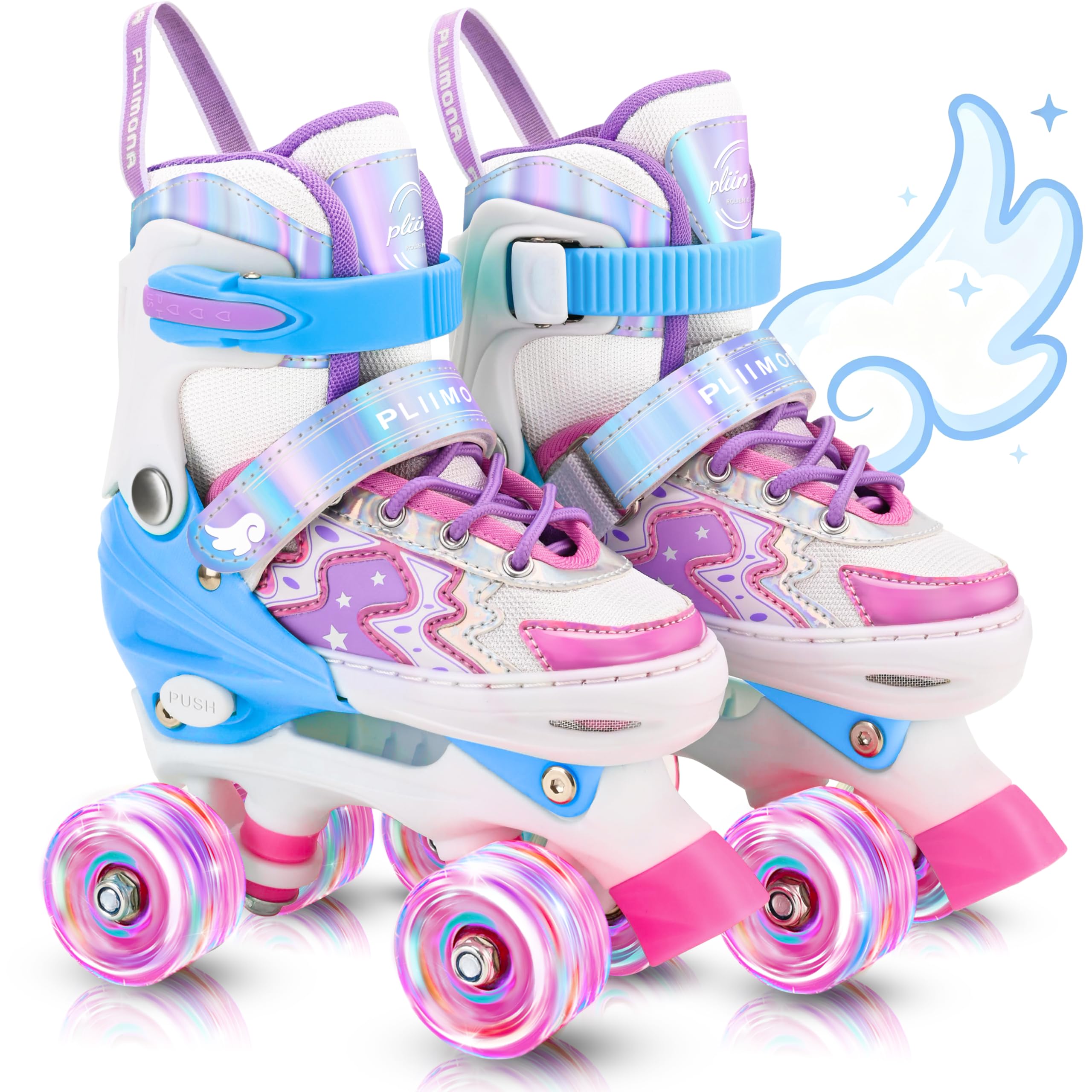 Star Wing Roller Skates for Toddlers & Kids - 4 Size Adjustable Light Up Patines para Niñas, Battery-Free All Illuminating Wheels, Ideal Gift for Girls and Boys Ages 3-12