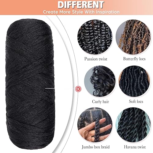 Miniatura 4 de 2 piezas de cabello de lana brasileña negro natural para trenzas, acrílico tejido a mano, diosa, pelo sintético de ganchillo para mujeres negras,