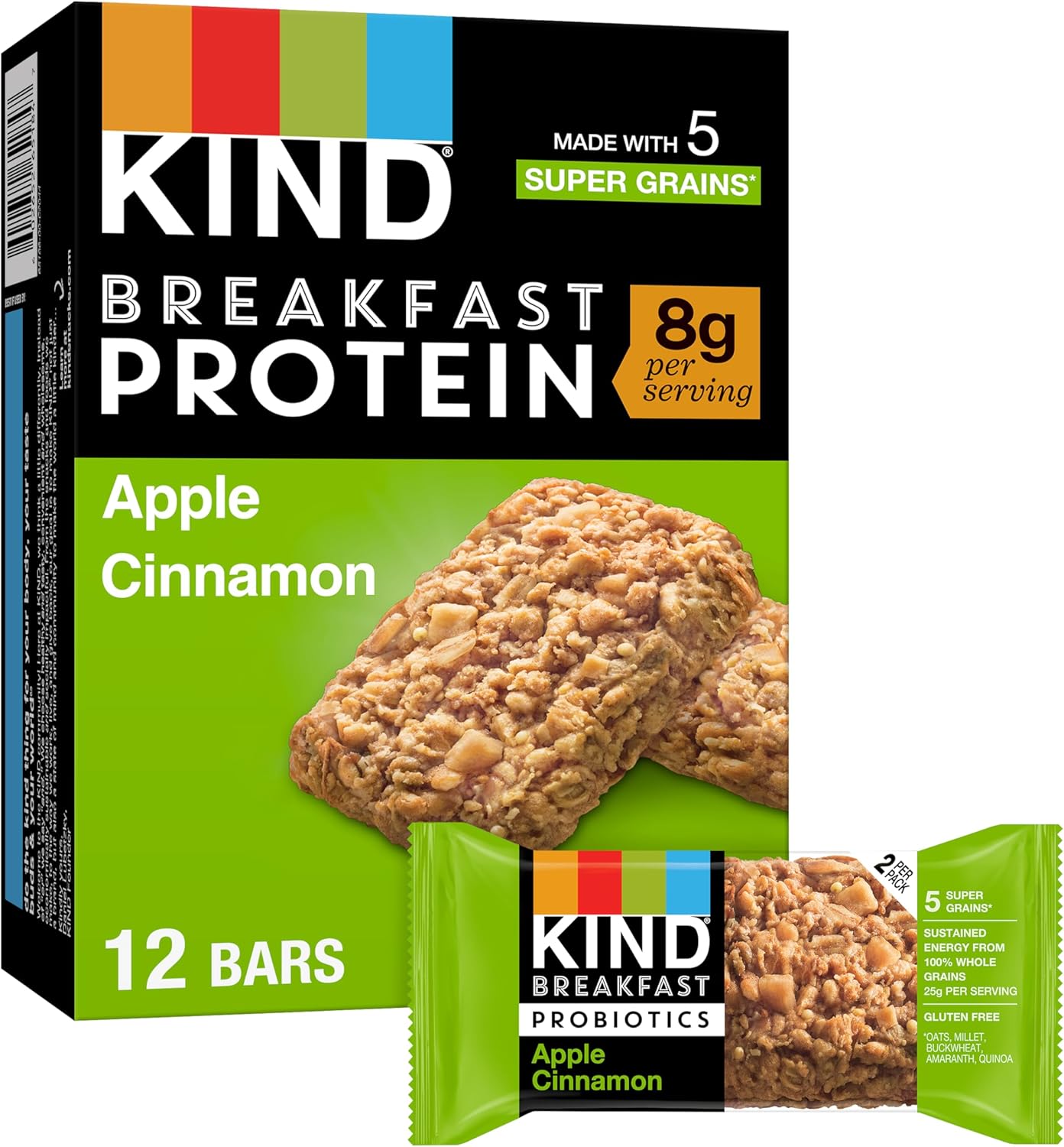 KIND Breakfast Protein, Healthy Snack Bar, Apple Cinnamon, Gluten Free Breakfast Bars, 8g Protein, 1.76OZ Packs, 12 Count