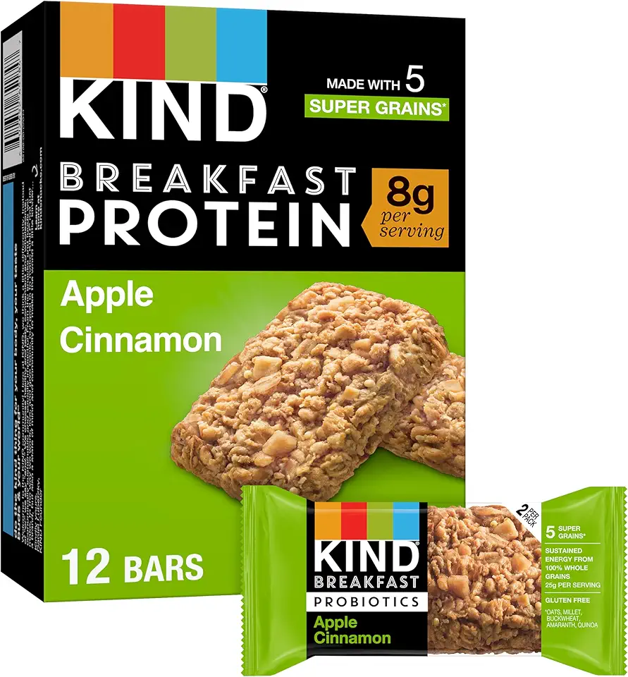 KIND Breakfast Protein, Healthy Snack Bar, Apple Cinnamon, Gluten Free Breakfast Bars, 8g Protein, 1.76OZ Packs, 12 Count [Amazon-developed Certification] Compact by Design