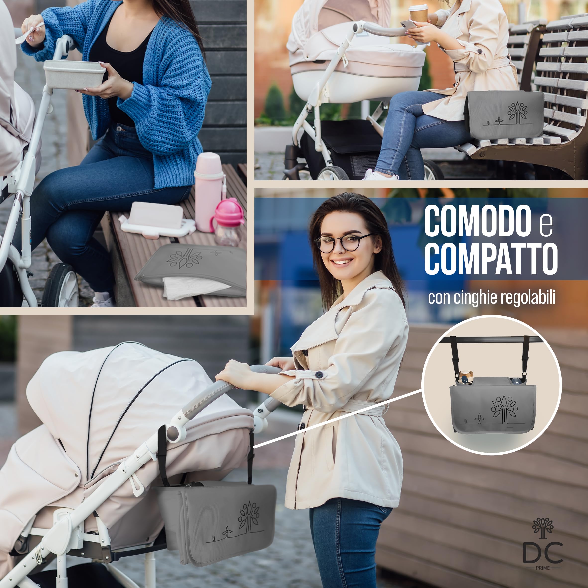 DC Prime Borsa Passeggino Leggero 25 Kg Portata con Fasciatoio Neonato Portatile, Sacco Per Passeggino Universale con Gancio Passeggino Accessori Passeggino, Zaino Mamma Neonato, Baby Bag Organizer