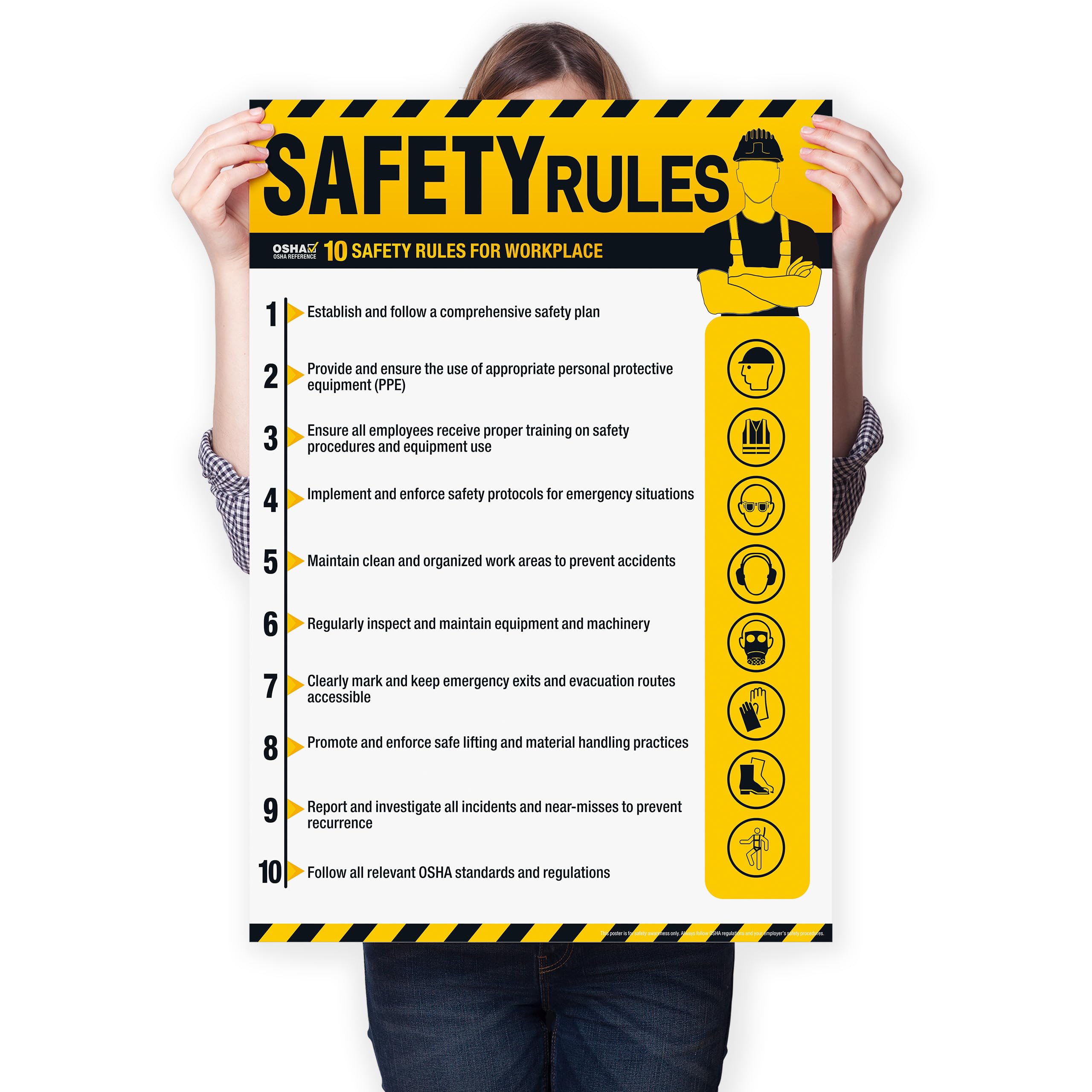 Workplace Safety Rules Poster 18'' x 24'' - OSHA Compliant Safety Rules Poster for Workplace, Warehouses, Office & Industrial, Laminated Workplace Rules Poster Guidelines Waterproof, Tear-Resistant — Amazon image 2