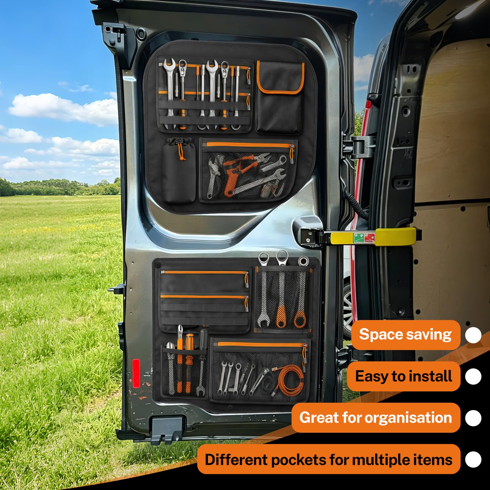 4PCS Bolsas de Almacenamiento compatibles con Ford Transit Custom 2006-2023, Organizador de Bolsas para Puerta Trasera, Poliéster 1680D
