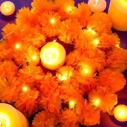 Miniatura 2 de 5 guirnaldas de caléndula de 24.6 pies con luz LED, guirnalda de caléndula artificial para decoración de flores artificiales de caléndula guirnalda