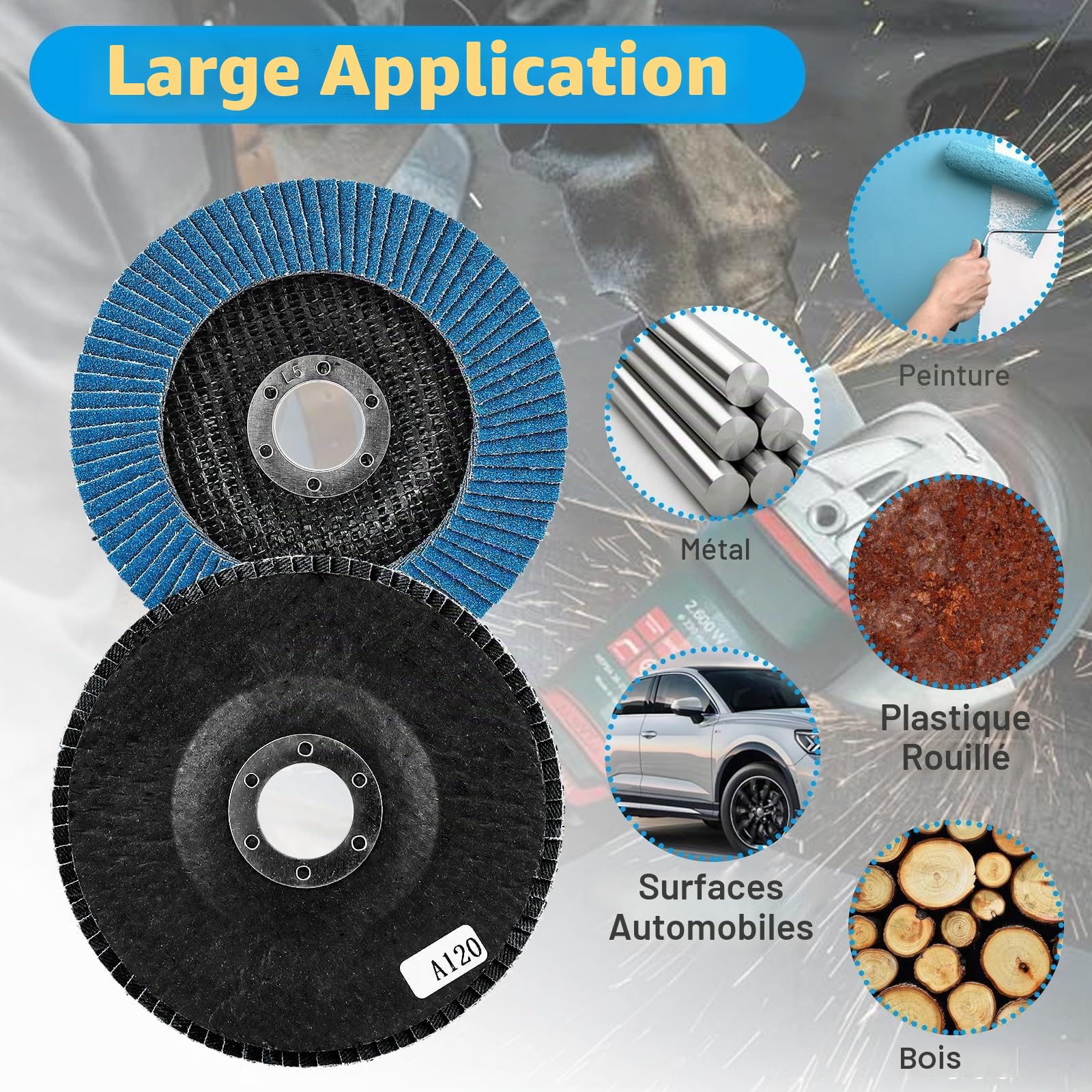 MIVIDE 20 Pcs Disque à Lamelle 125mm, Disques Abrasifs à Lamelles Grain 120, Disque de Meulage en Acier, Disque de Décapage pour Enlever Ebavure, Polissage, Rouille, Finition