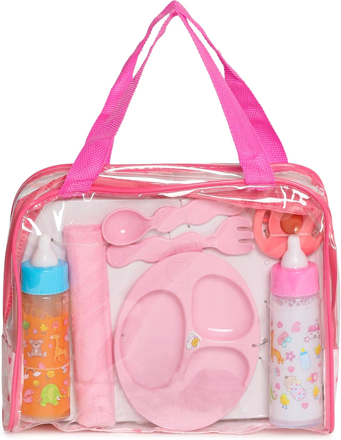 Fash n kolor Baby Doll Feeding Set with Doll Magic Bottles in a Baby Bag Set- 8 Piece Baby Doll Feeding Set with Baby Doll Accessories, Pretend Play Set for Kids : Toys & Games