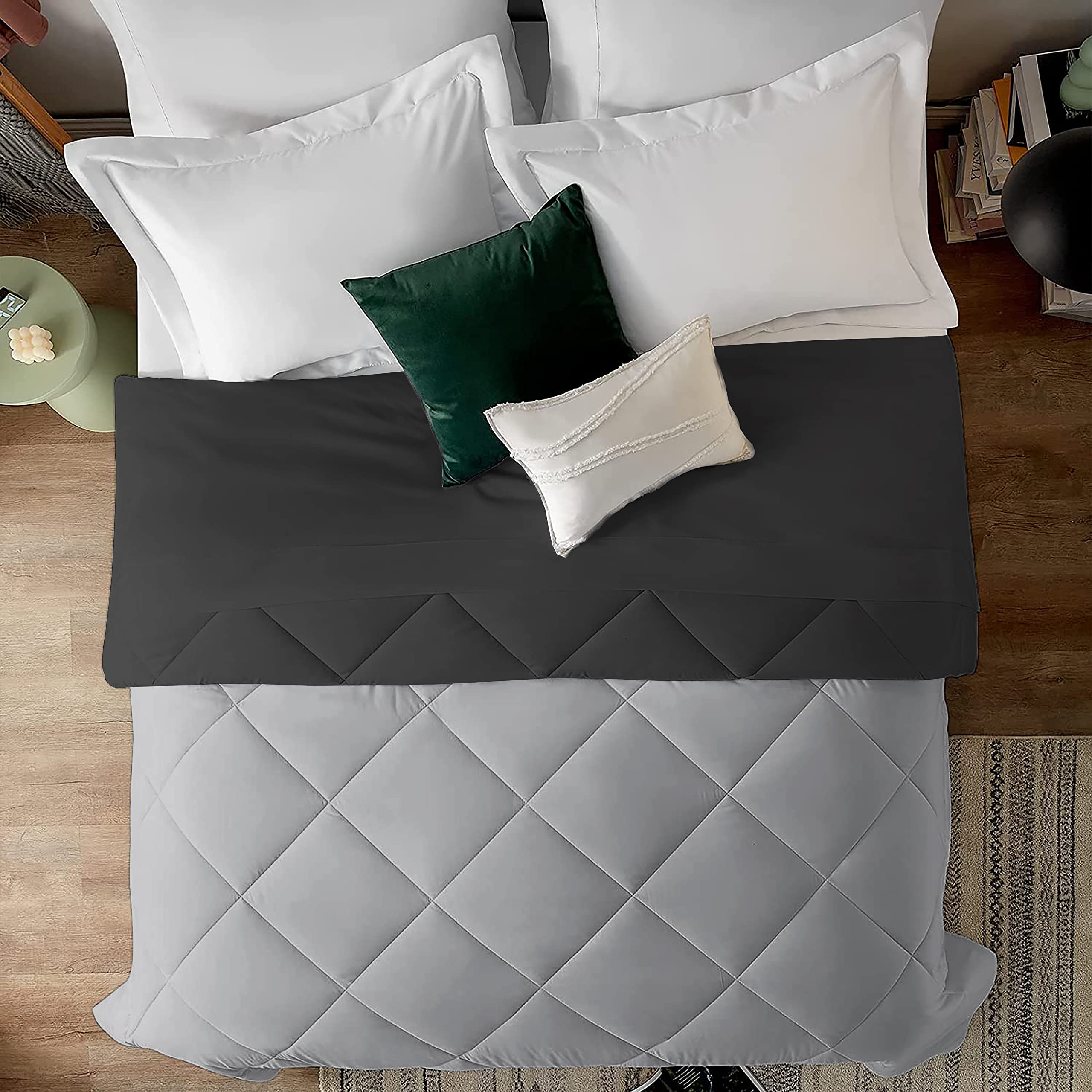 EDMUND - 600 GSM Heavy Winter Reversible Comforter for Single Bed Comforter/Duvet/Rajai/Quilt/Blanket (90" x 60") Inches - Winter 600 GSM Comforter | Black & Ash Grey