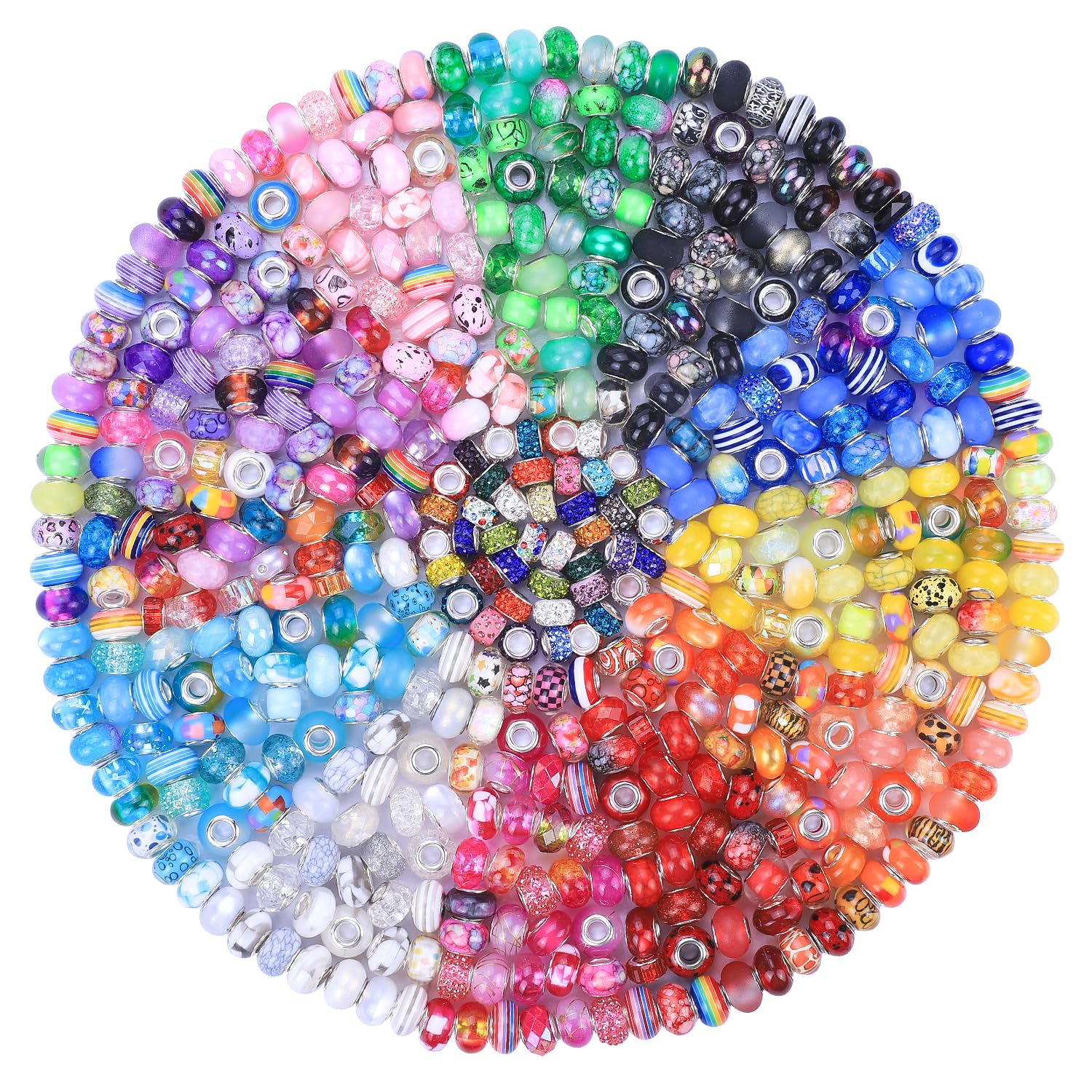 224 Pieces Large Hole Fairy Wand Garden Beads, Assorted European Craft Beads Mixed Color Lampwork Spacer Beads,European Large Hole Beads for DIY Jewelry Making Supplies (14 Style)
