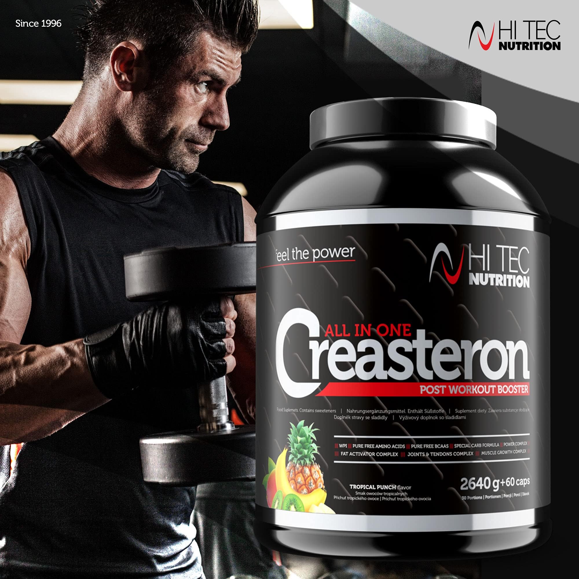 Creatin All in One - Post Workout - Aminosäuren & Vitamine - Creasteron - 2640 + 60 Kapseln - Zitrone - unterstützt Regeneration & Muskelaufbau - Hi Tec Nutrition