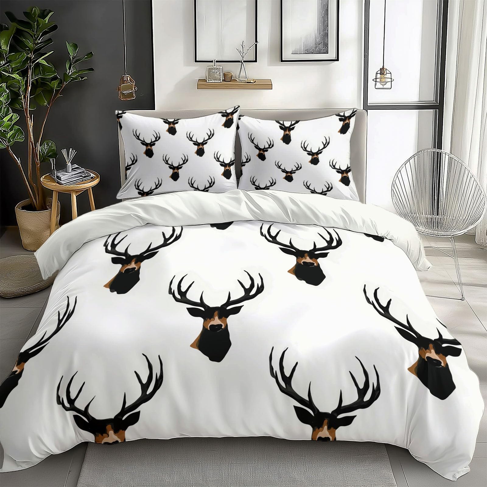 Housse de couette tête de cerf 140x200 pour créer un cocon scandinave dans une chambre d'ado
