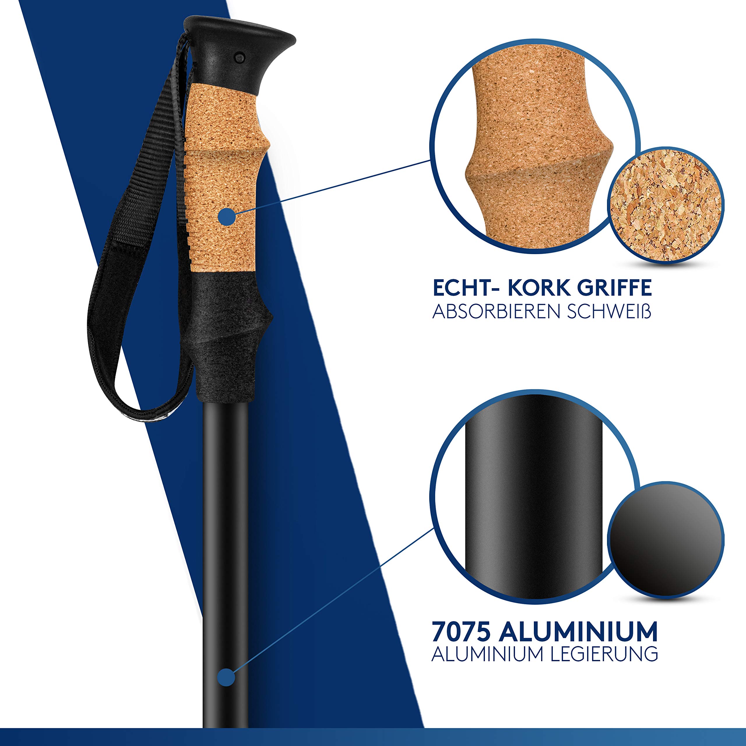 Wanderstöcke & Nordic Walking Stöcke - Teleskop Wanderstock mit Gummipuffer Set - Trekkingstöcke für Damen & Herren - Extra leicht & verstellbar mit Echt Kork Griff