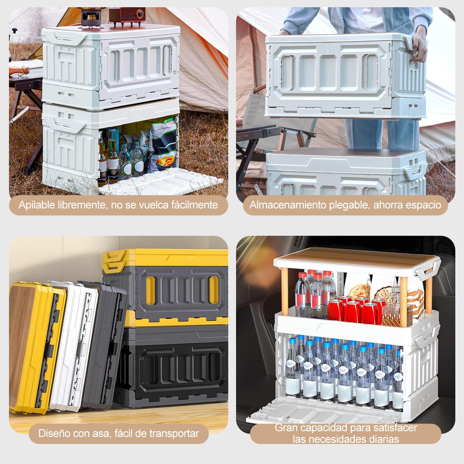 Ergocar Caja de Almacenamiento Plegable Interior y Exterior para Campamento, Con Parte Superior Elevable y Gran Capacidad