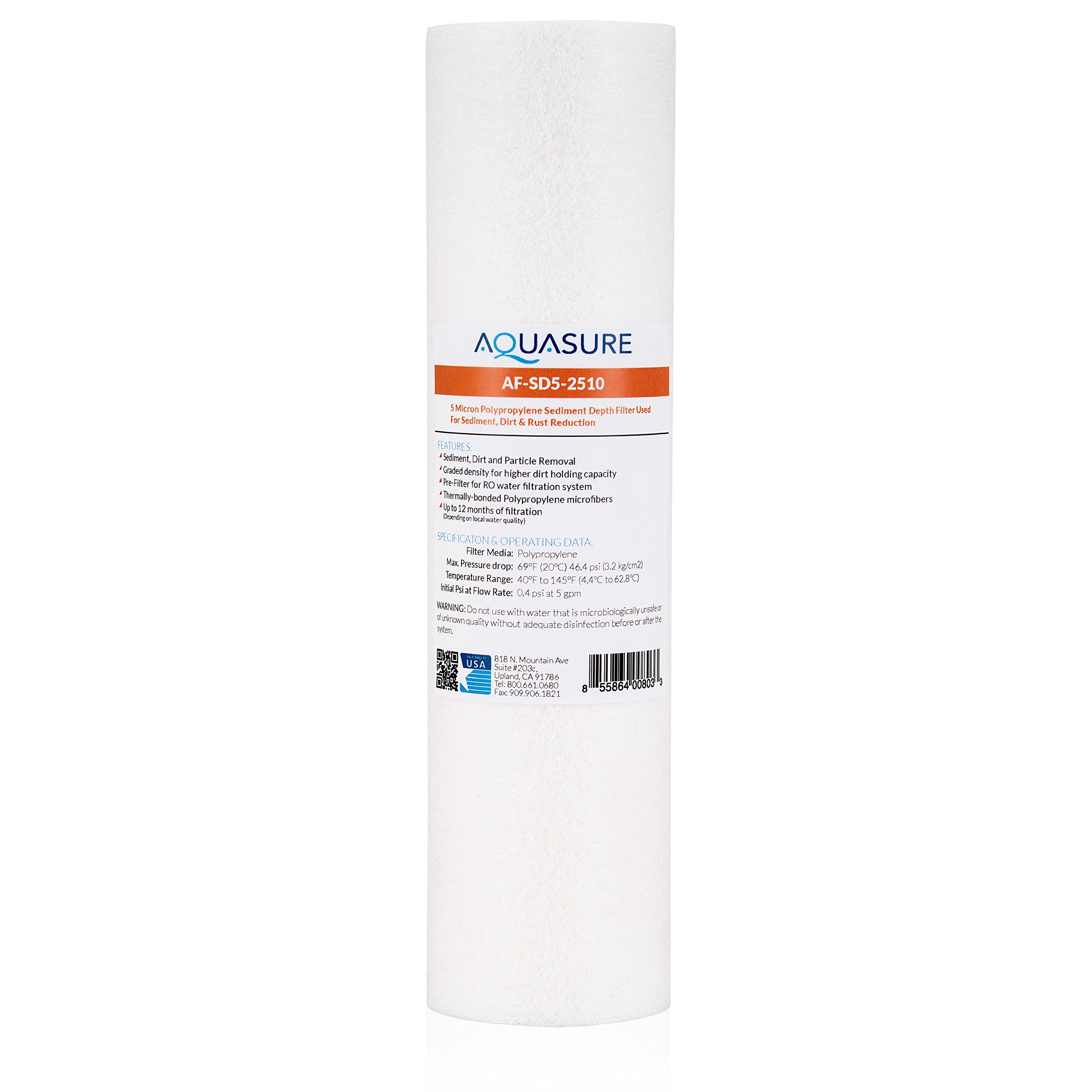 Aquasure Pioneer Series Polypropylene Radial Flow Sediment Depth Water Filter - 10 x 2 5 5 Micron