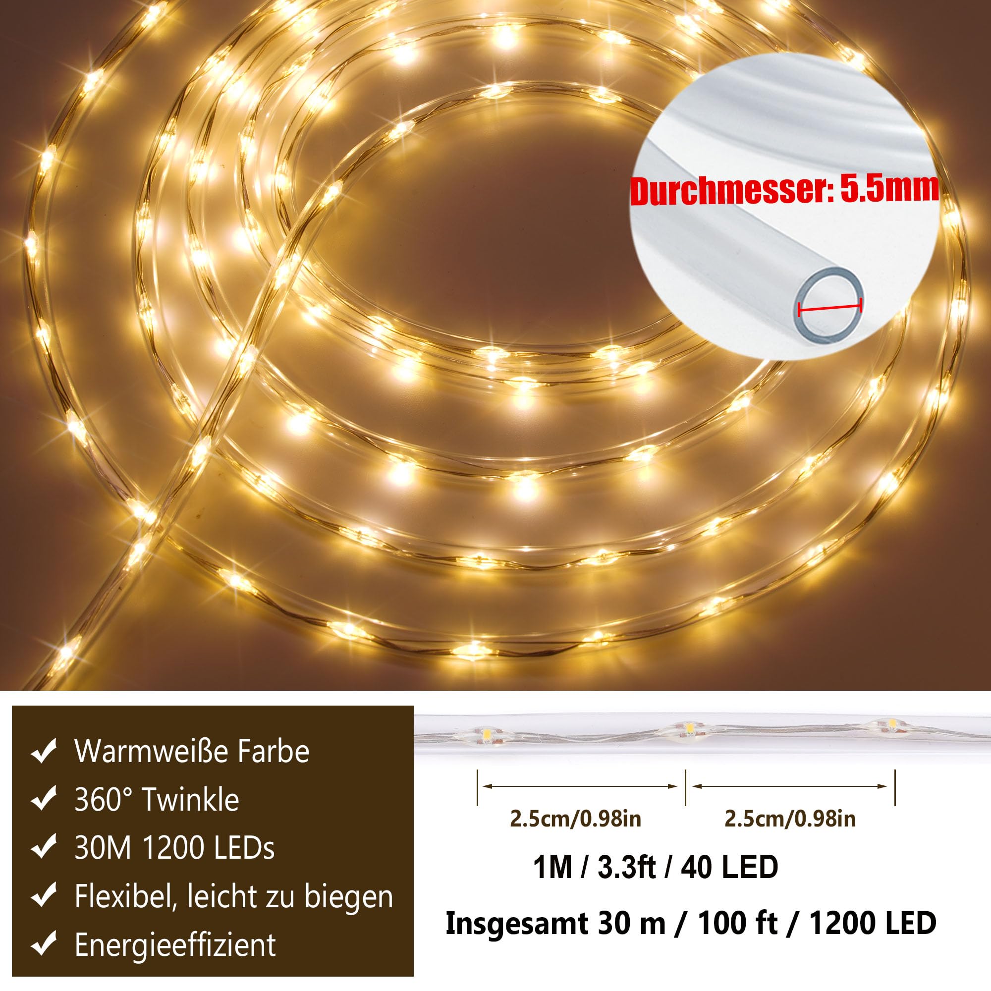 StarryEver 40 m LED tubo di luci per esterni, 400 LED per esterni, luce bianca calda e colorata, 25 colori per esterni, con telecomando per giardino