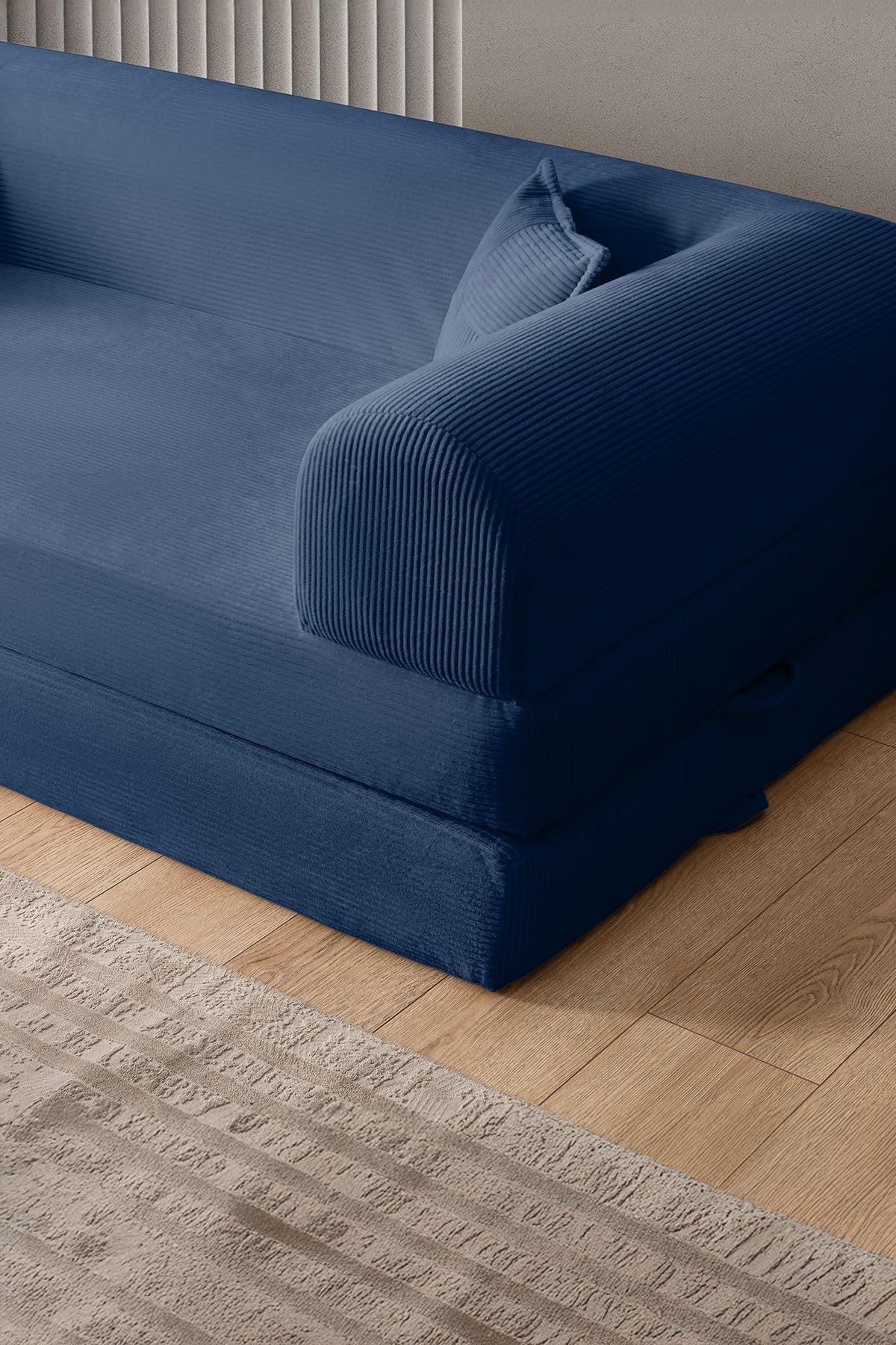 Sofá Cama de 3 plazas, Azul Marino, 190 cm, 100% Tejido de Felpa Acanalada, Funda extraíble, Apta para Mascotas, 2 Almohadas Incluidas