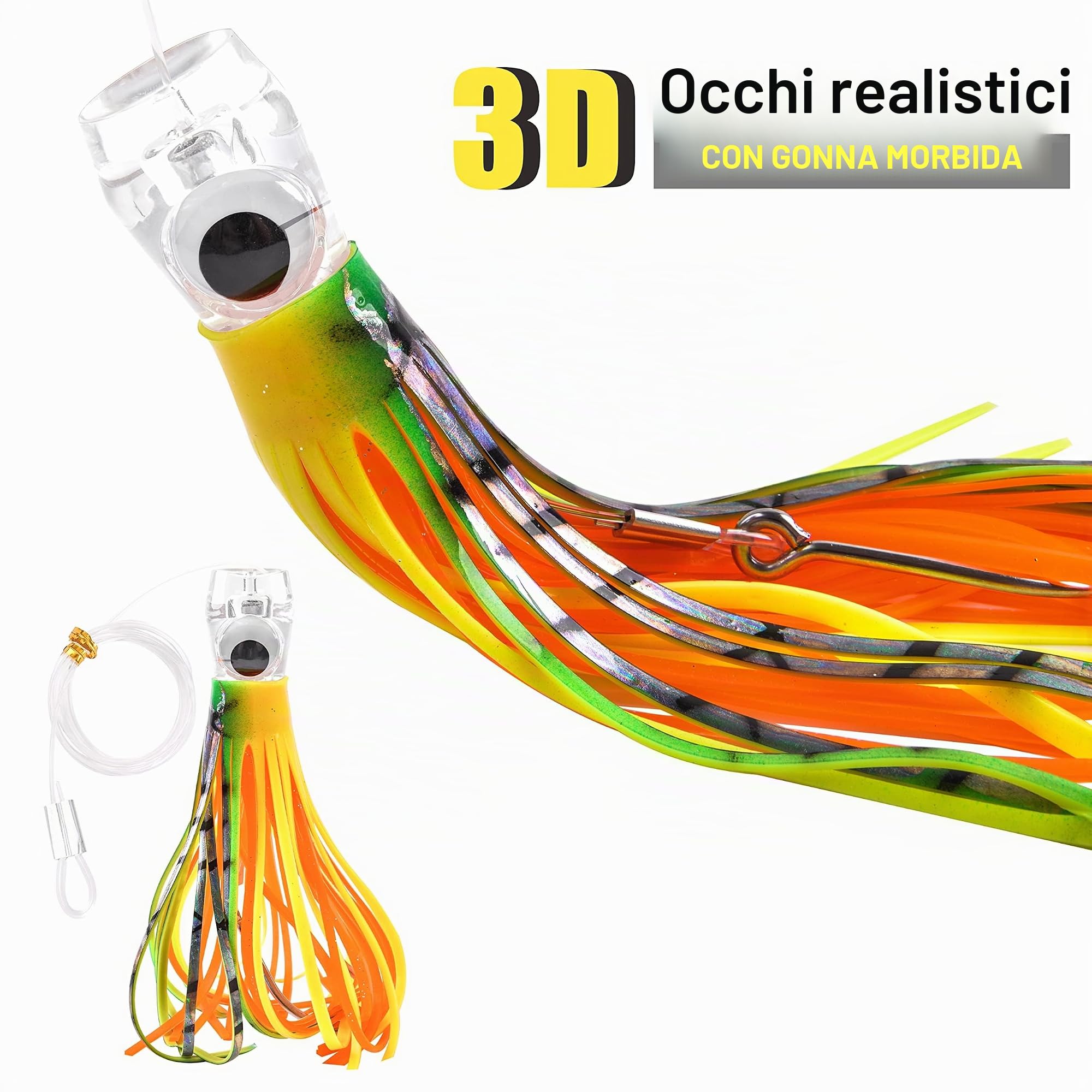 Esche da Traina per la Pesca in Acqua Salata, 5pezzi Offshore Esche da traino Big Game Saltwater per Mahi Tuna Marlin Dolphin Wahoo Esche da Pesca D'altura Polpo Gonne di Calamari Ganci Rigati