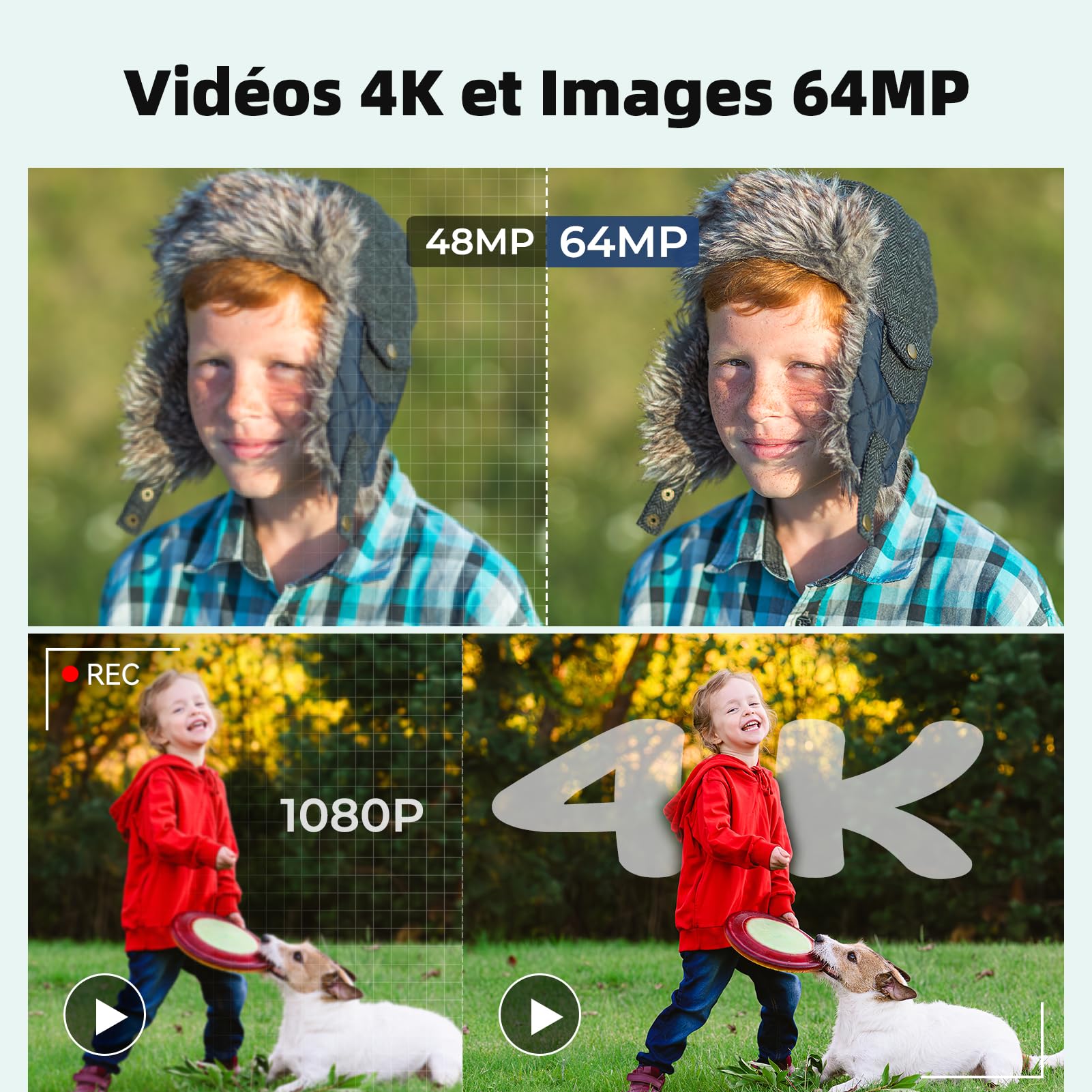 Appareil Photo Numérique 4K 64MP Digital Camera 18X Zoom Numérique Appareil Photo Compact Portable avec 2 Écran, 2 Batteries Carte SD de 64 GB pour Étudiant Débutant Cadeau, Noir