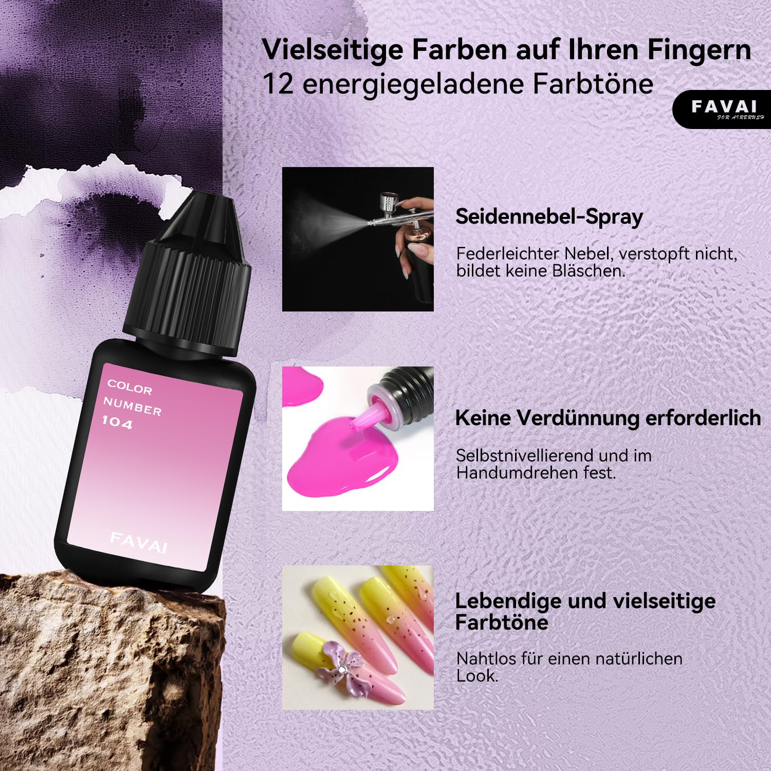 FAVAI 12 Farben UV Gel Nagellack Airbrush – Babyboomer Nägel, French Maniküre, Ombré Effekt, Airbrush Gel für Nägel, Nagel Deko – HOT-12 Kollektion